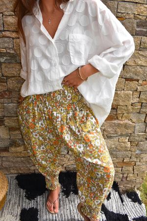 Daughter Of Ibiza Lovechild Shirring Cuff Pant Olive & Marigold